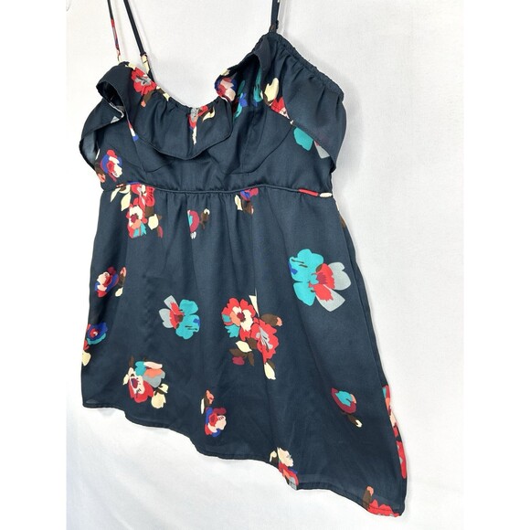 American Eagle Babydoll Tank Top Women's S Floral Cami Smocked Ruffle Y2K Satin - Picture 2 of 8
